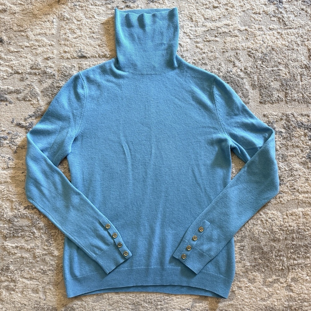 Christopher Fischer 100% Cashmere sweater women's  M Teal Blue Turtleneck Soft